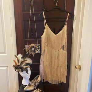 1920’s flapper outfit w/ beaded and feathered accessories Lulu's sequin fringe